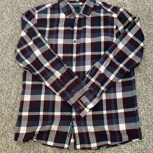 Perry Ellis Burgundy and Navy Plaid Shirt